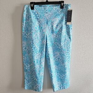 Koret Blue Paisley Cropped Pants Comfort Stretch. Size 14.